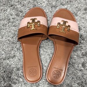 Tory Burch Pink and Brown Slide Sandals